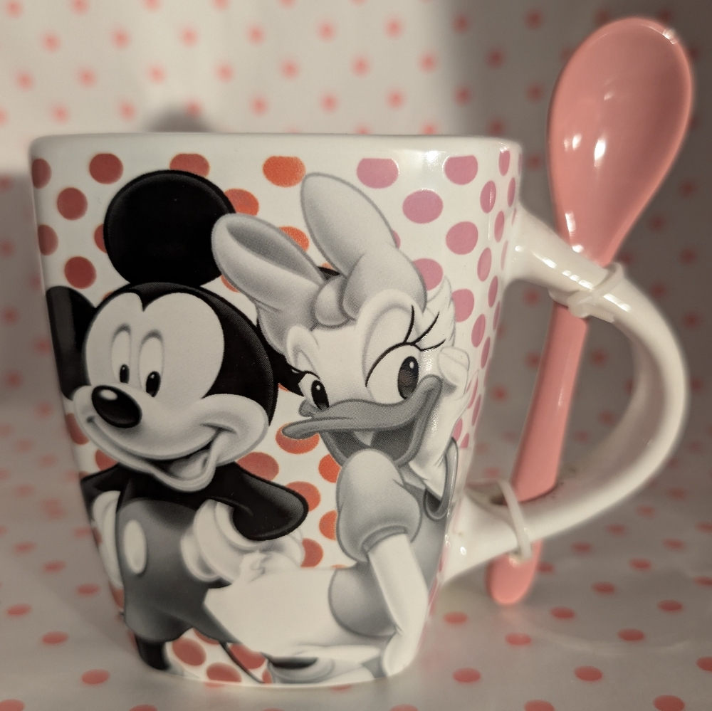 Disney Pink and White Mickey Mouse Polka Dot Mug